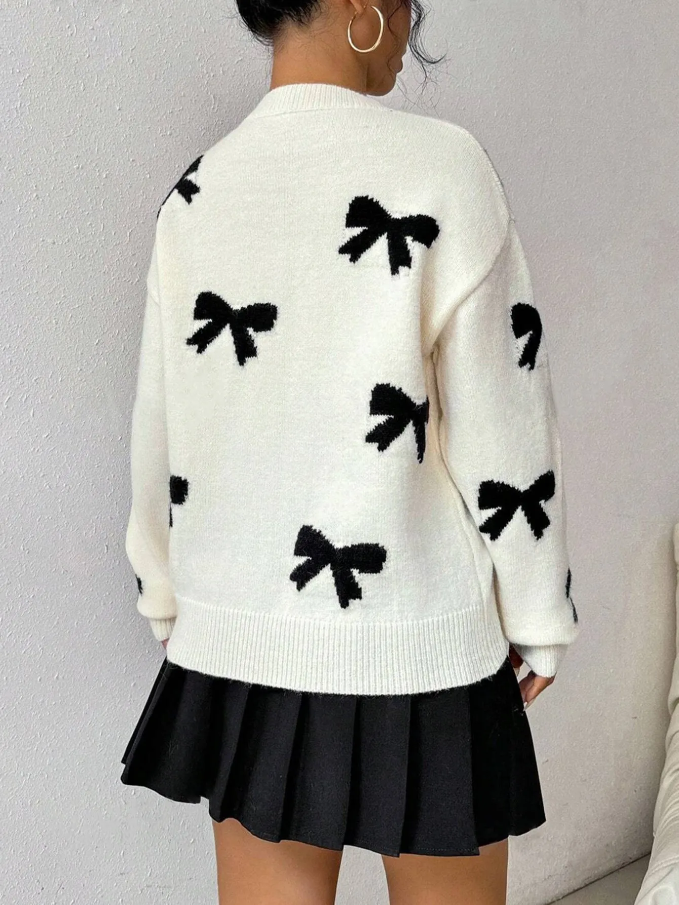 Christmas Bow Long Sleeve Vintage Y2k Knitted Sweater
