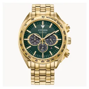 Citizen Carson Mens Eco Drive Gold Tone Green Dial Sports Chronograph Watch