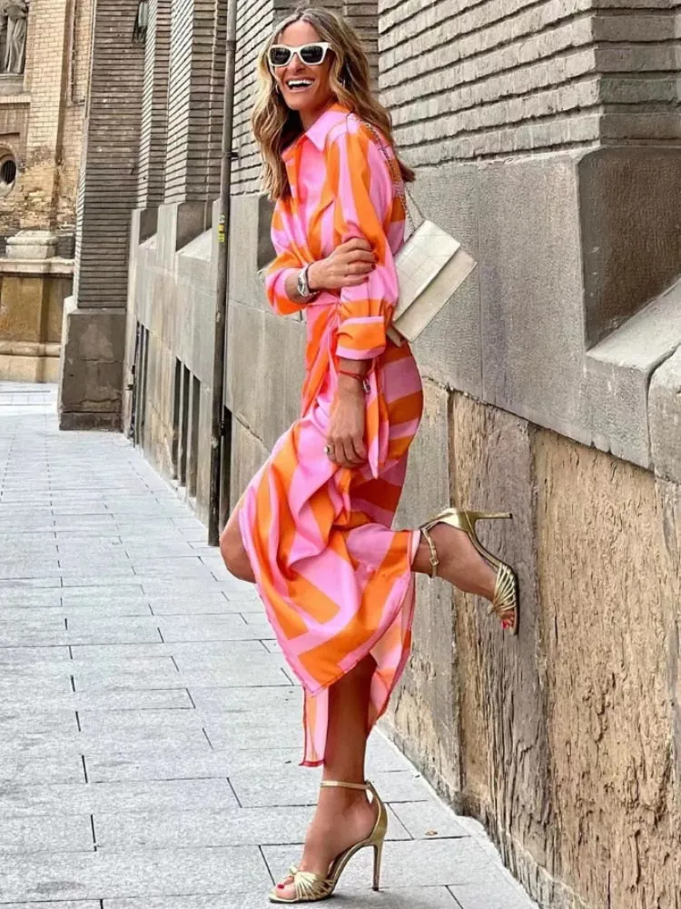 Clarissa | Striped Midi Shirt Dress