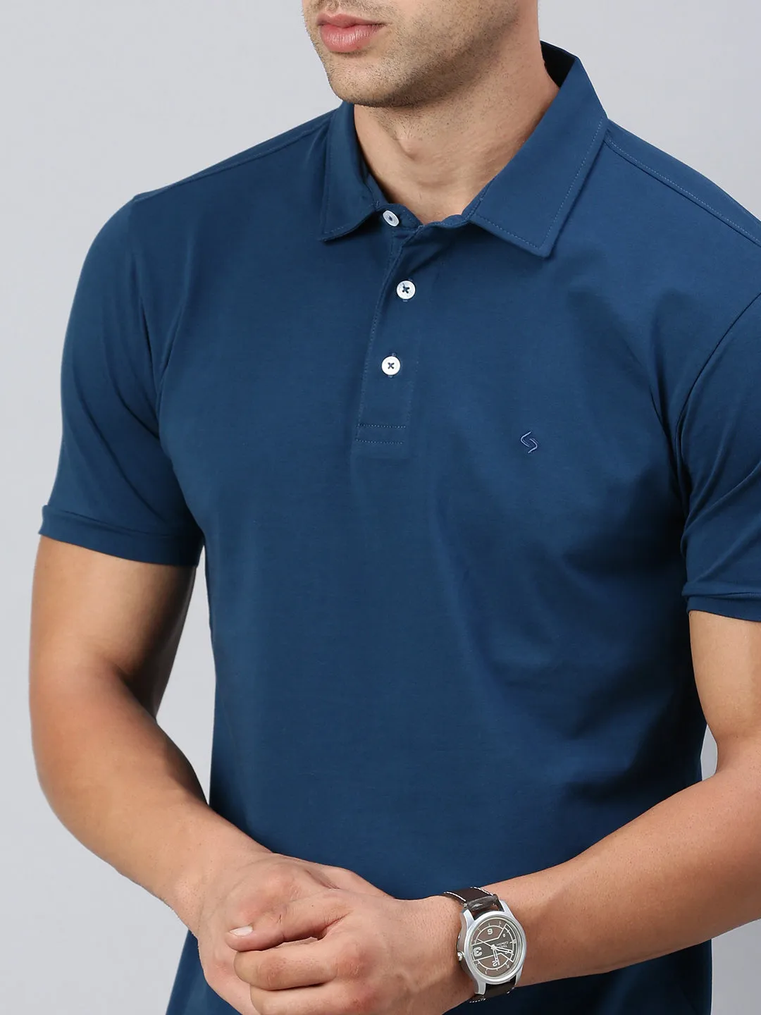 Classic Polo Men's Half Sleeve Dr.Blue Polo Neck Cotton Slim Fit T Shirt | PRM - 799 A SF P
