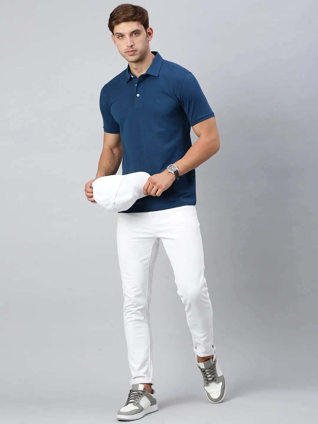 Classic Polo Men's Half Sleeve Dr.Blue Polo Neck Cotton Slim Fit T Shirt | PRM - 799 A SF P