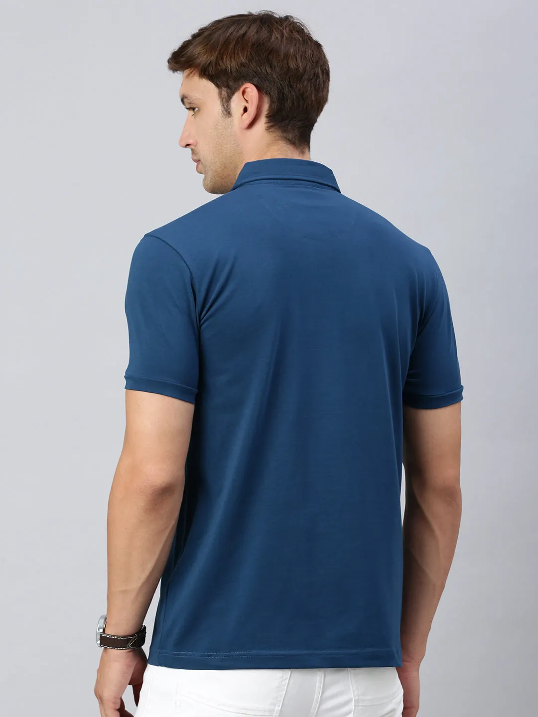 Classic Polo Men's Half Sleeve Dr.Blue Polo Neck Cotton Slim Fit T Shirt | PRM - 799 A SF P