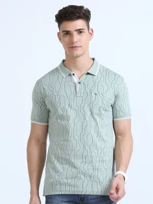 Classic Polo Men's Polo Neck Cotton Lt.Green Slim Fit Printed T-Shirt | BELLO-235 A SF P