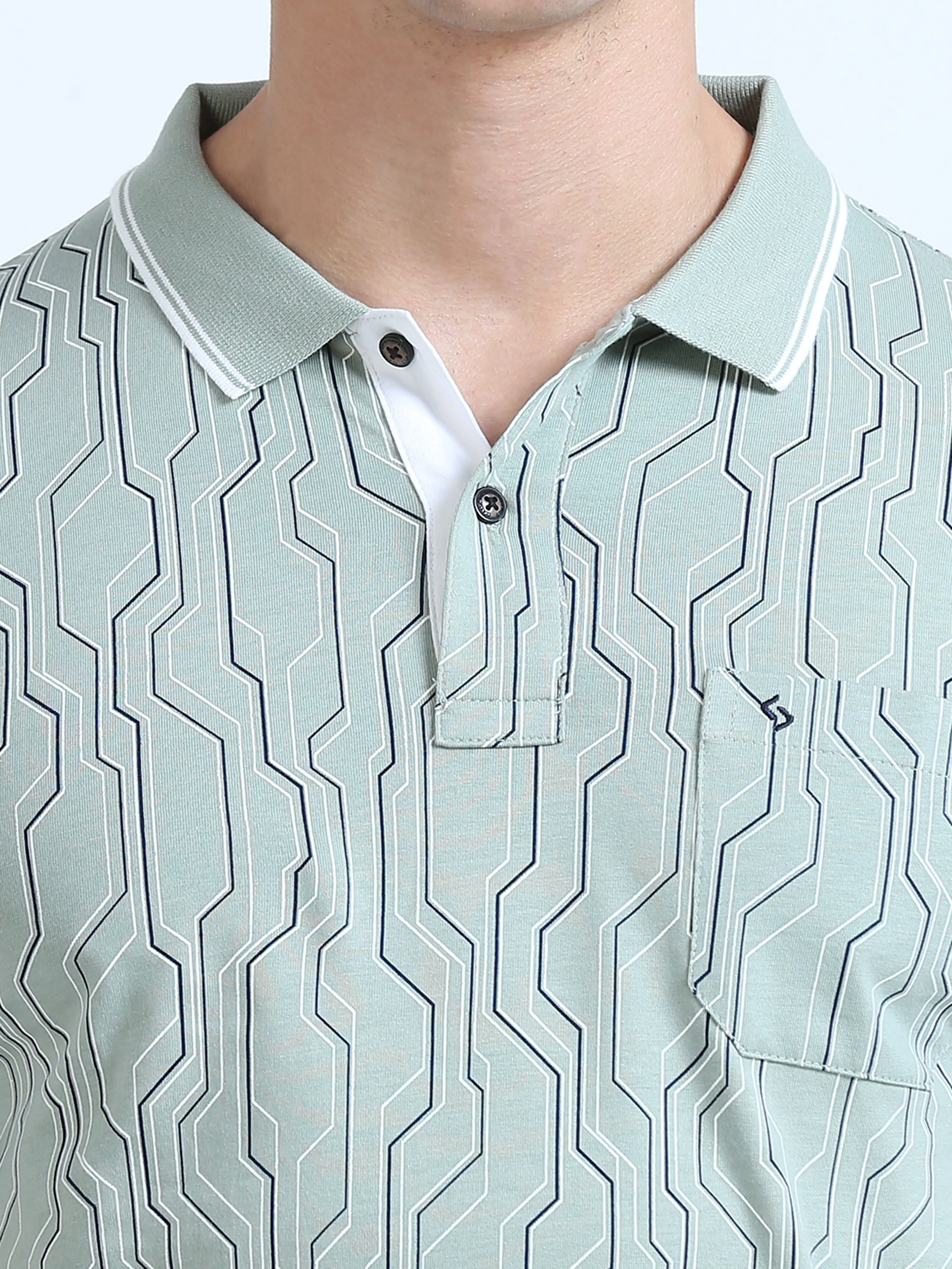 Classic Polo Men's Polo Neck Cotton Lt.Green Slim Fit Printed T-Shirt | BELLO-235 A SF P