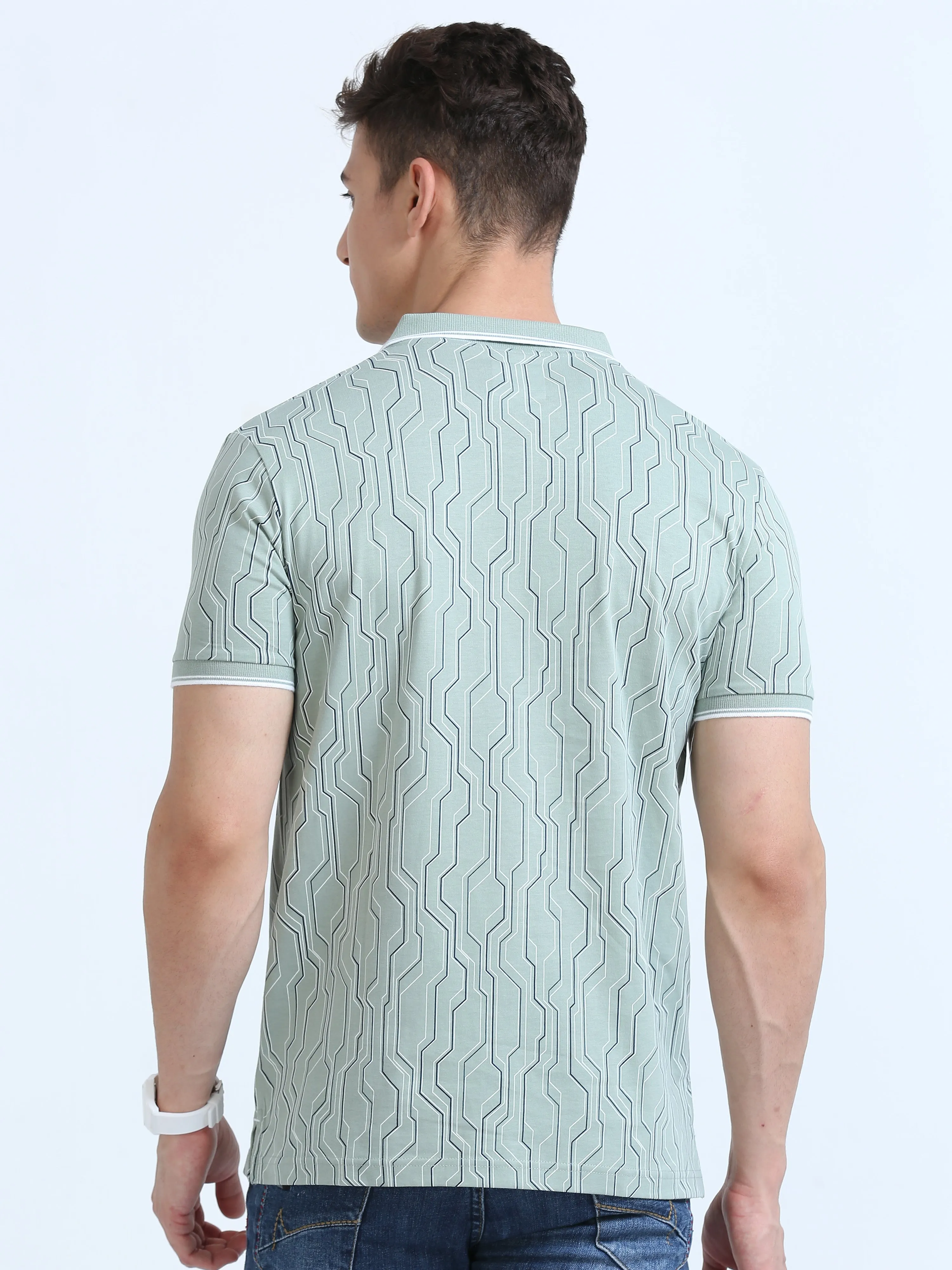 Classic Polo Men's Polo Neck Cotton Lt.Green Slim Fit Printed T-Shirt | BELLO-235 A SF P