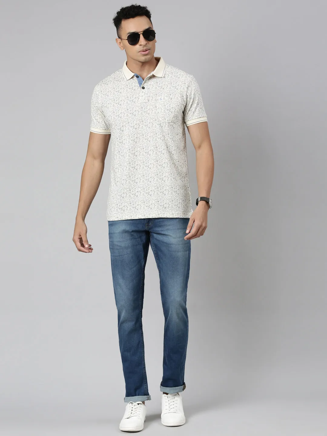 Classic Polo Men's Polo Neck Cotton Multi Slim Fit Printed T-Shirt | BELLO-255 B SF P