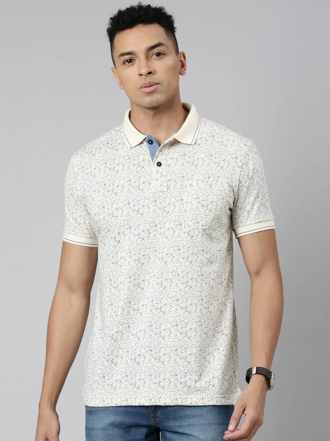Classic Polo Men's Polo Neck Cotton Multi Slim Fit Printed T-Shirt | BELLO-255 B SF P