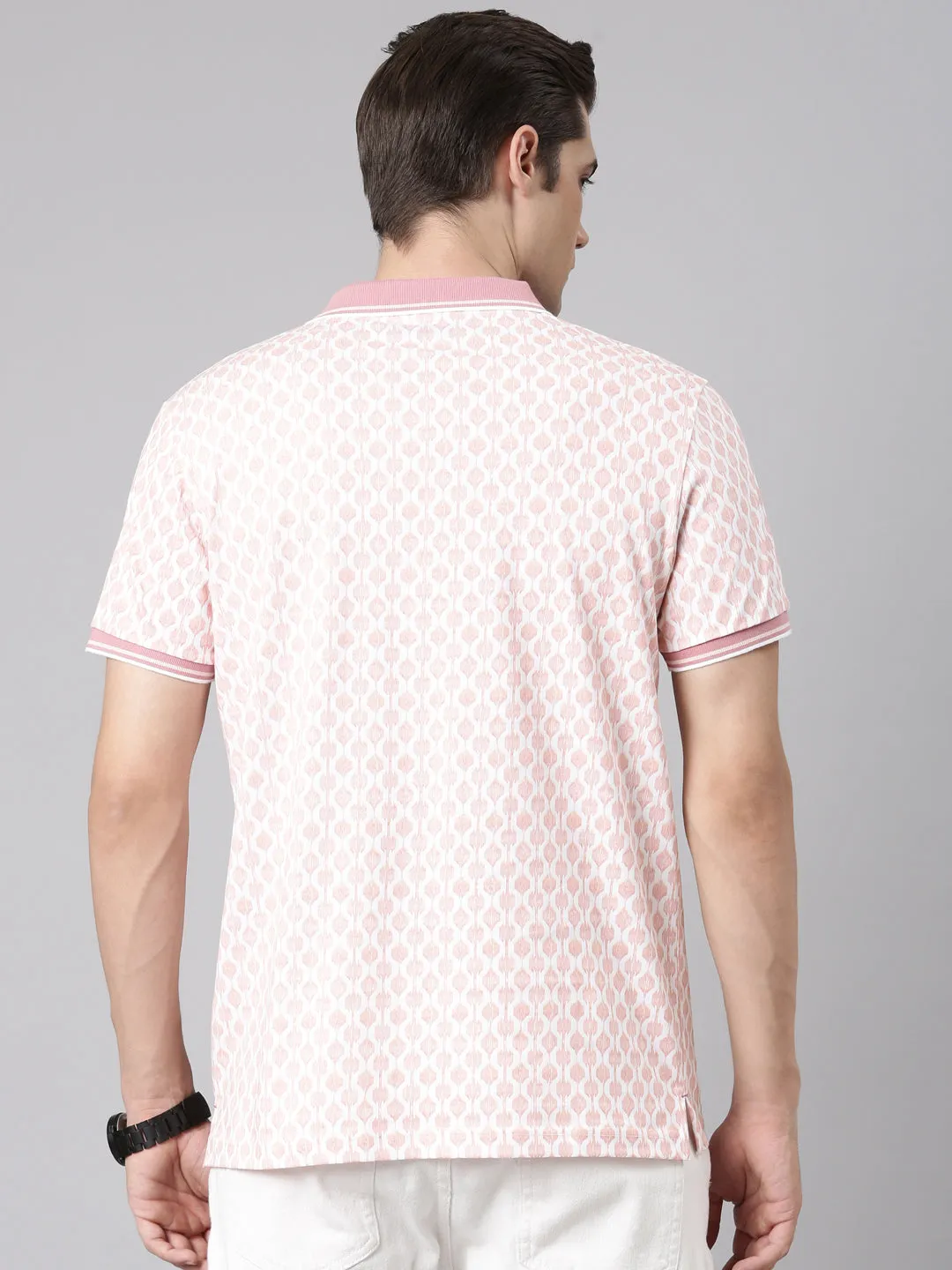 Classic Polo Men's Polo Neck Cotton White/Lt.Pink Slim Fit Printed T-Shirt | BELLO-287 B SF P