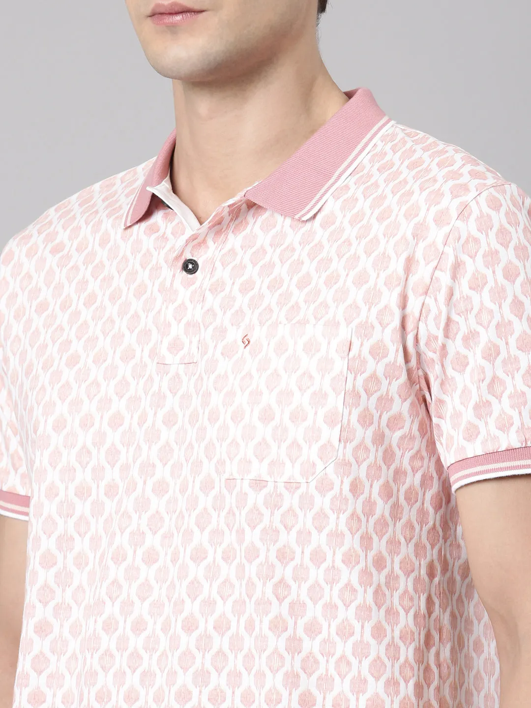 Classic Polo Men's Polo Neck Cotton White/Lt.Pink Slim Fit Printed T-Shirt | BELLO-287 B SF P
