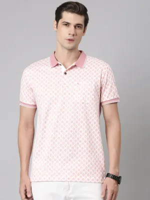 Classic Polo Men's Polo Neck Cotton White/Lt.Pink Slim Fit Printed T-Shirt | BELLO-287 B SF P