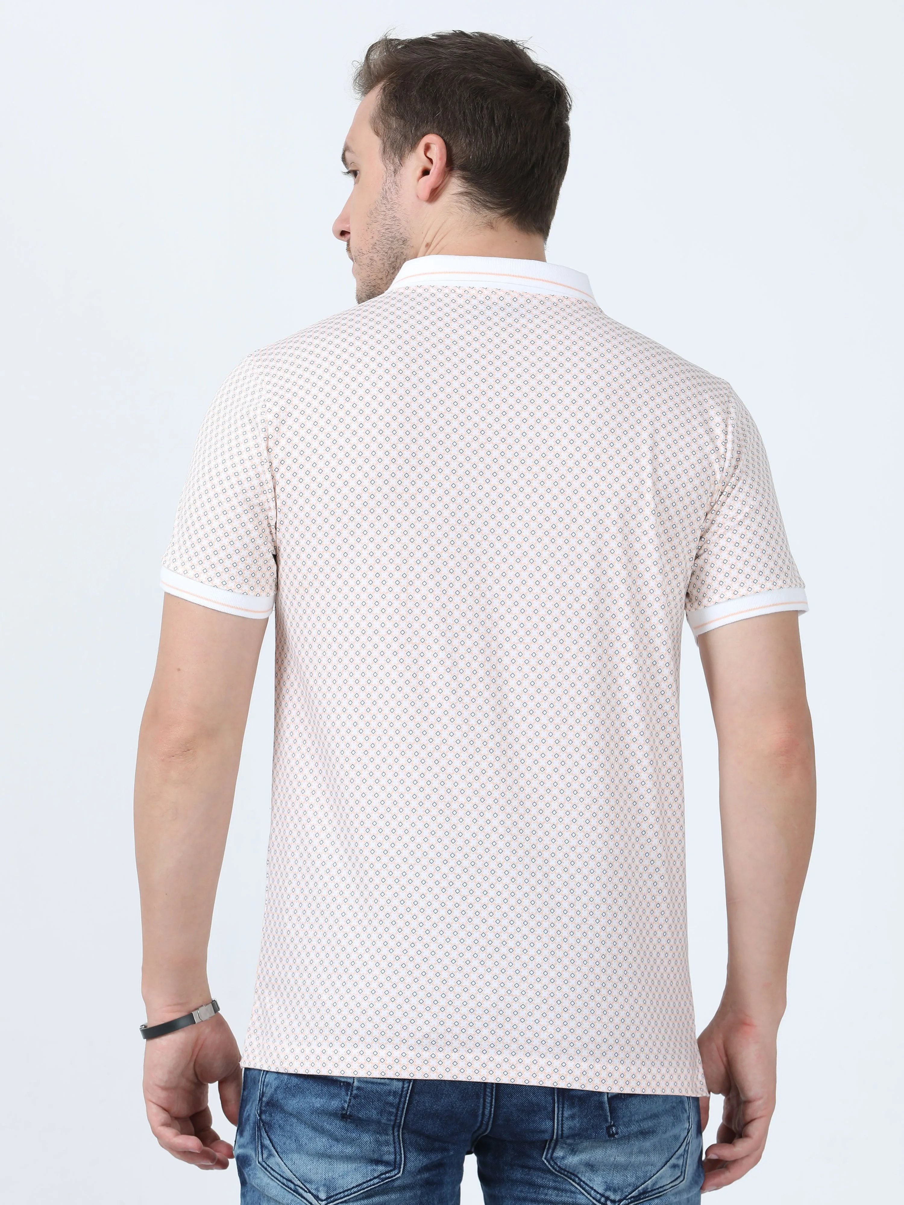 Classic Polo Men's Printed White/Peach Cotton Half Sleeve T-Shirt | BELLO - 267 A SF P
