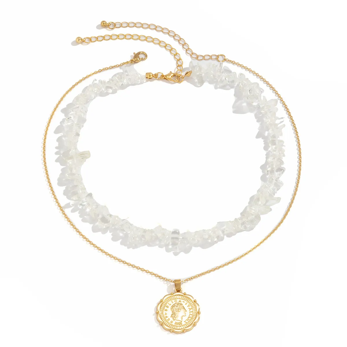 Clear & 18K Gold-Plated Coin Pendant Necklace Set