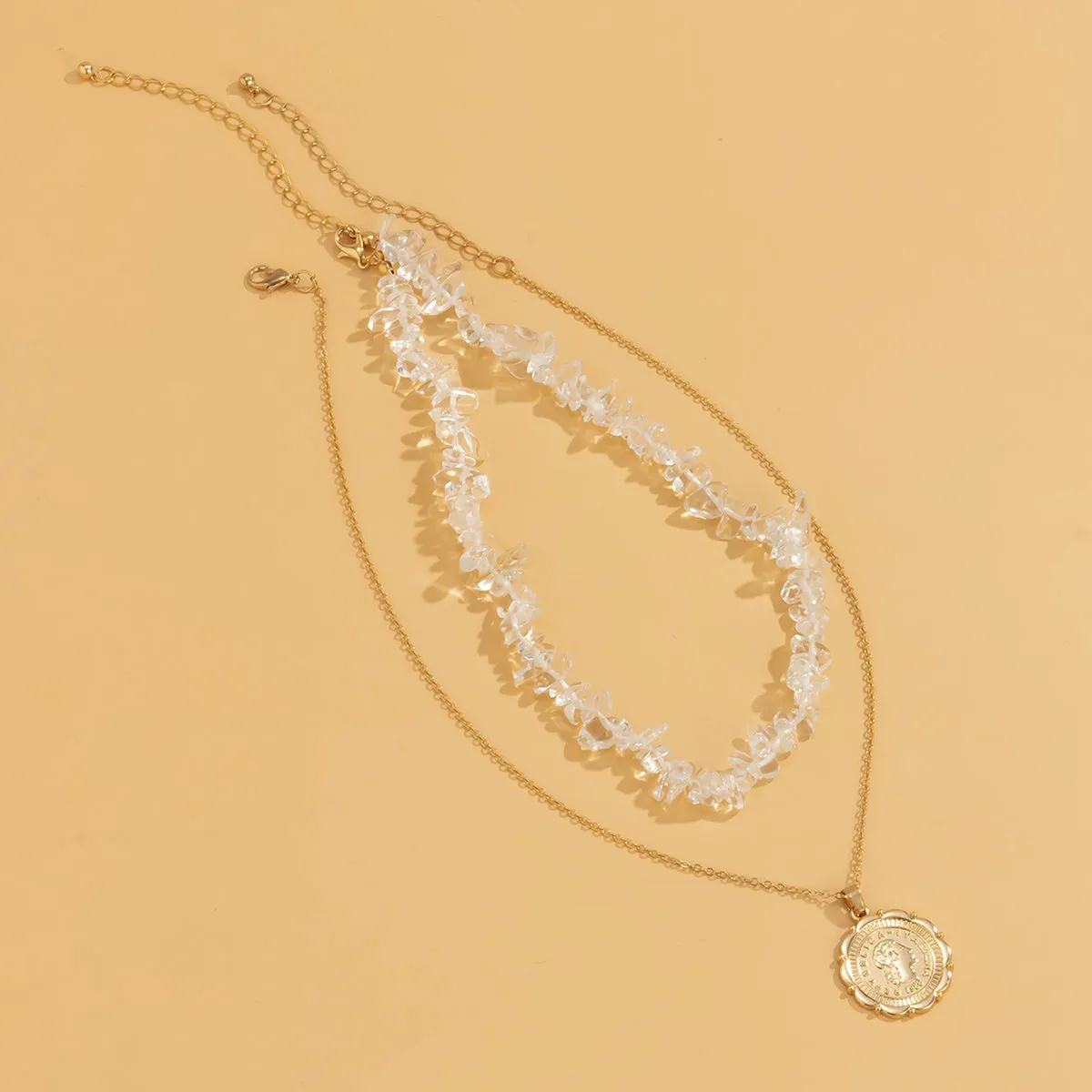 Clear & 18K Gold-Plated Coin Pendant Necklace Set
