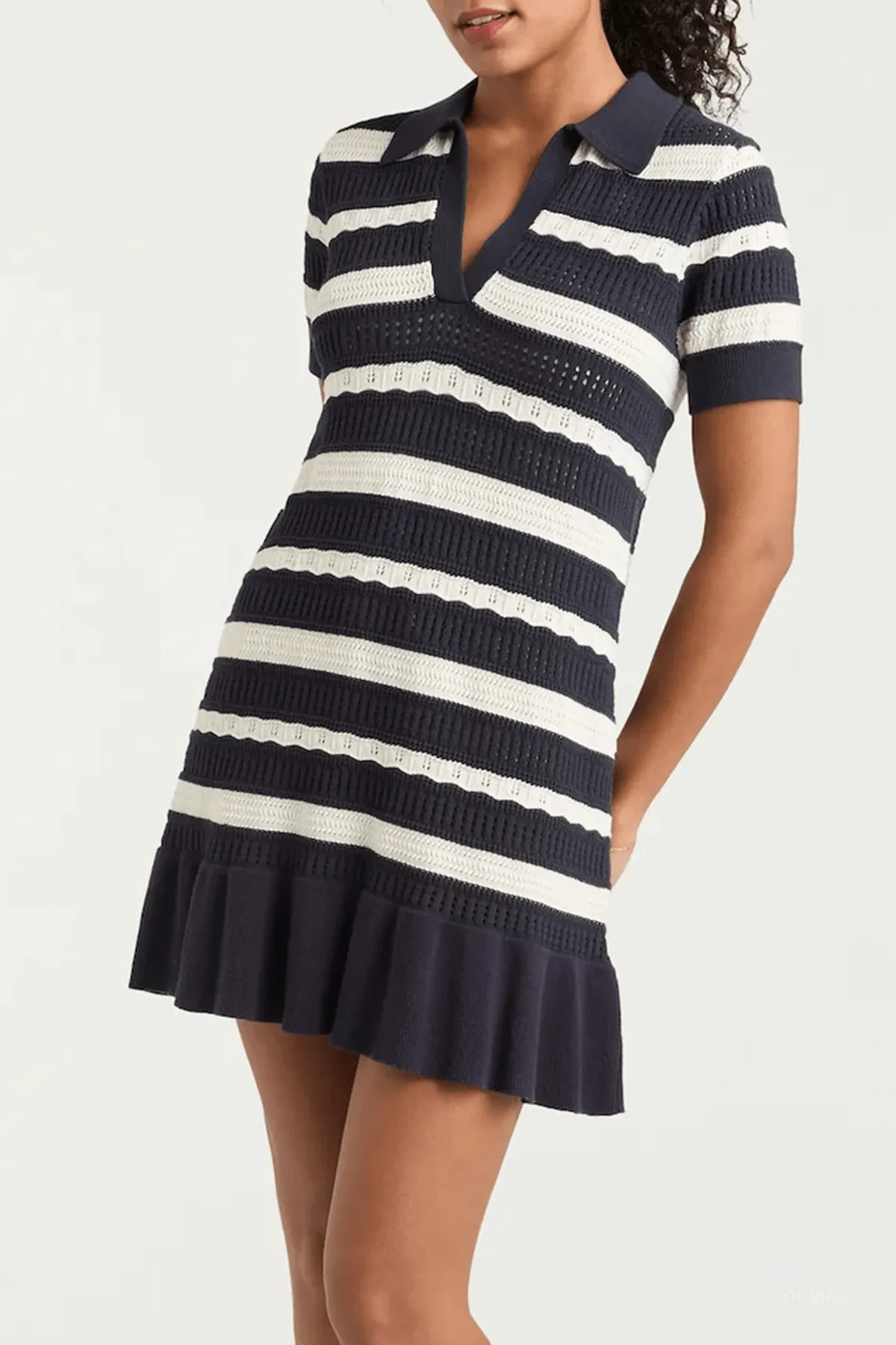 Clementine Knit Polo Dress in Navy Ivory