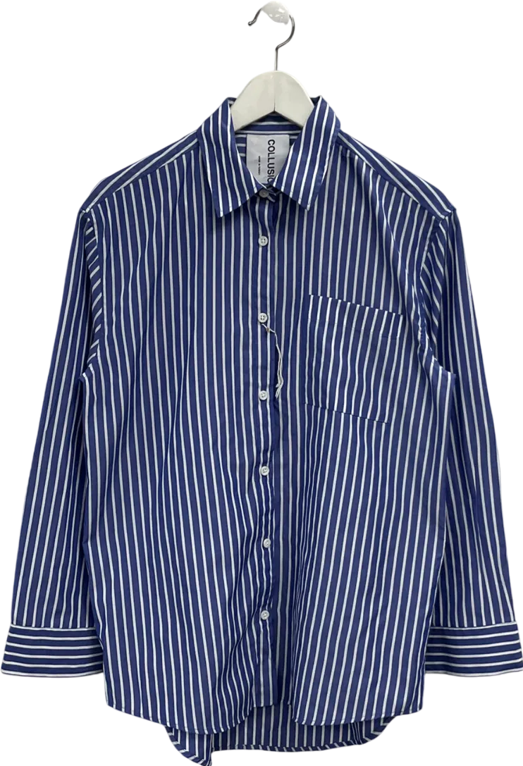 Collusion Blue Oversized Shirt In Navy Stripe UK 8