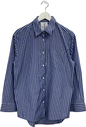 Collusion Blue Oversized Shirt In Navy Stripe UK 8