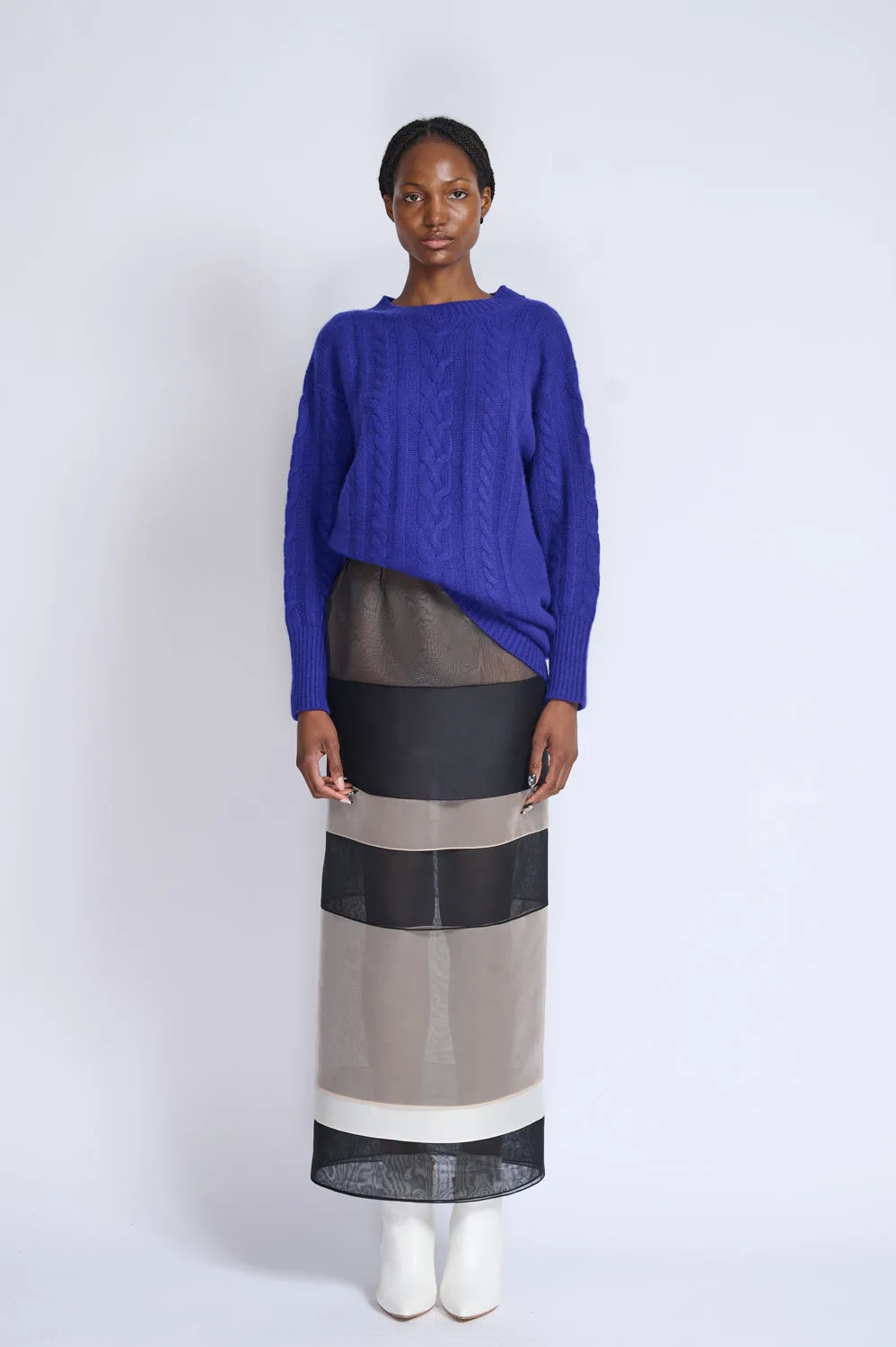 Colorblocked Organza And Gazaar Pencil Skirt