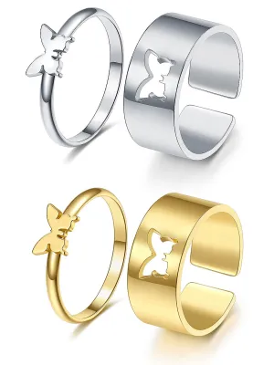 Combo Of 2 Butterfly Matching Wrap Finger Couple Ring