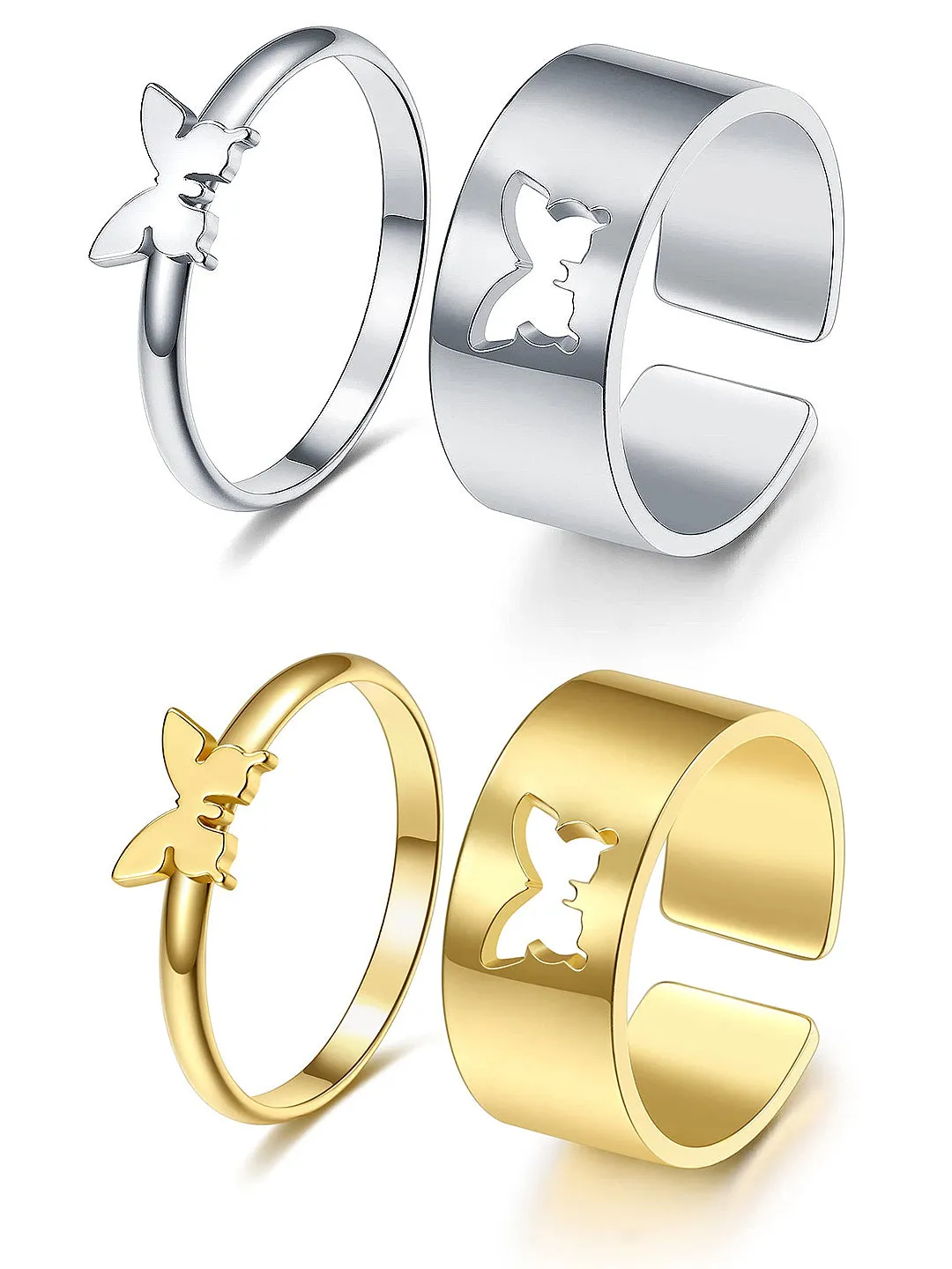 Combo Of 2 Butterfly Matching Wrap Finger Couple Ring