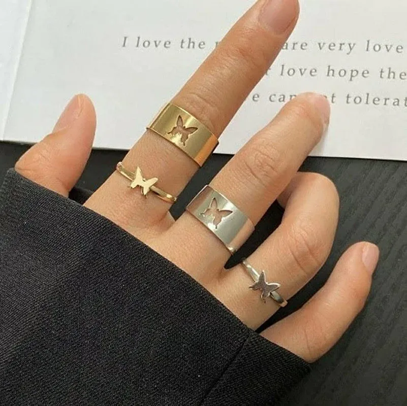 Combo Of 2 Butterfly Matching Wrap Finger Couple Ring