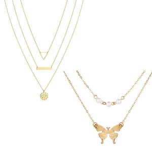 Combo of 2 Gold Plated Butterfly and Coin Pendant