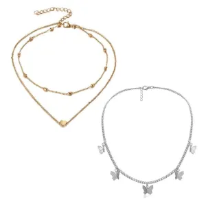 Combo of 2 Gold Plated Butterfly and Heart Necklace