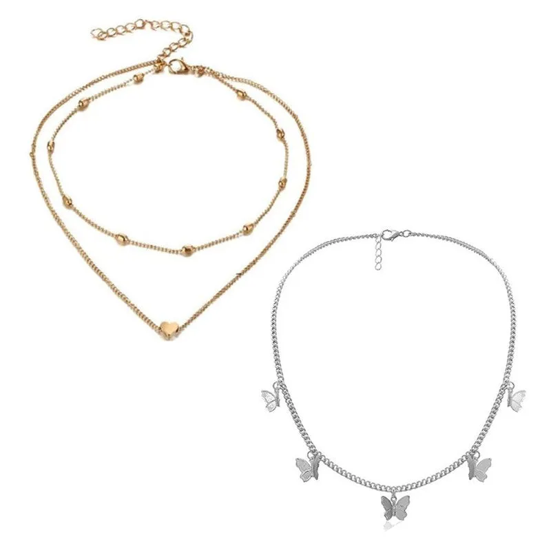 Combo of 2 Gold Plated Butterfly and Heart Necklace