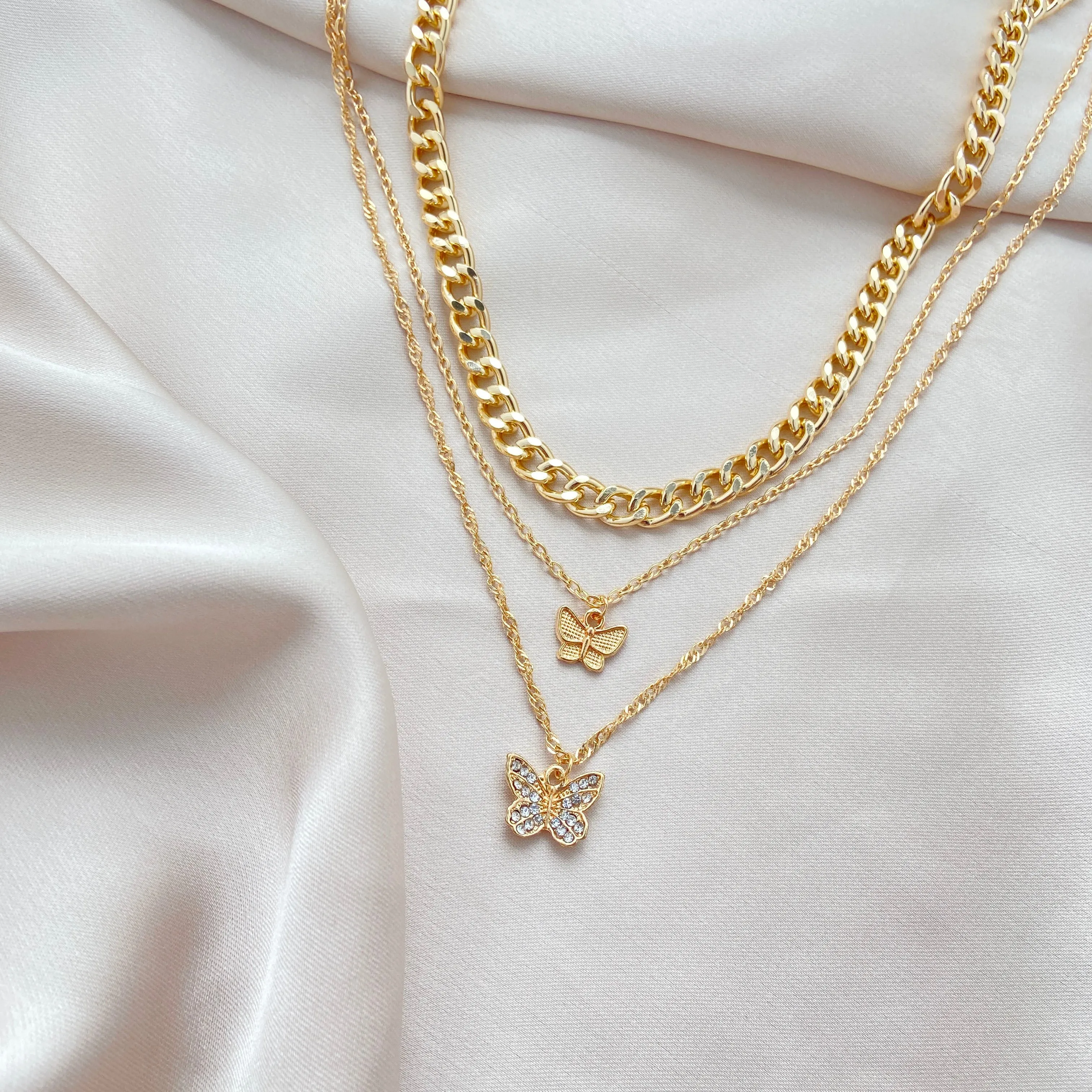 Combo of 2 Gold Plated Butterfly Layered Pendant