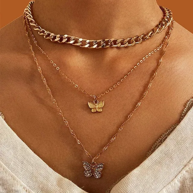 Combo of 2 Gold Plated Butterfly Layered Pendant