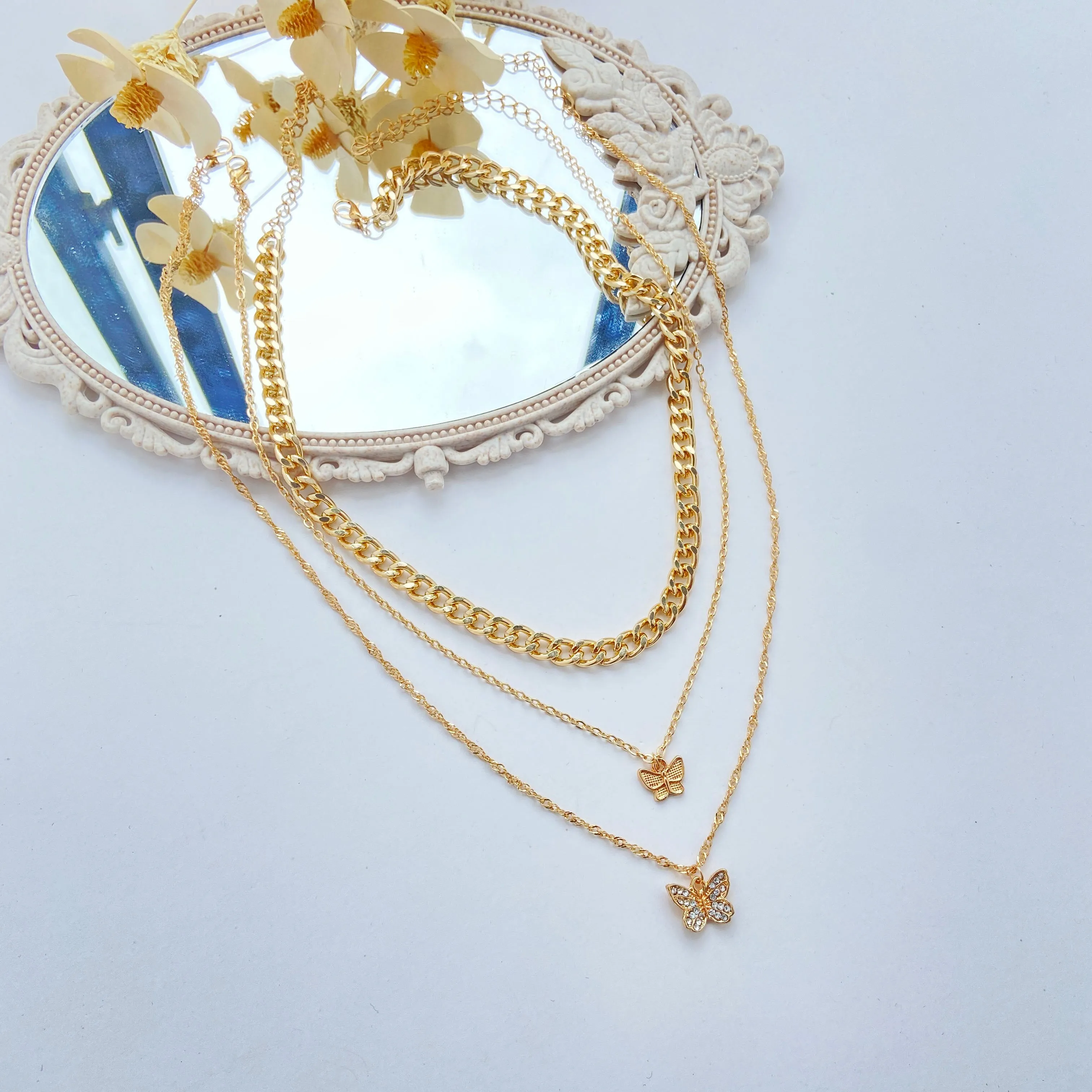 Combo of 2 Gold Plated Butterfly Layered Pendant