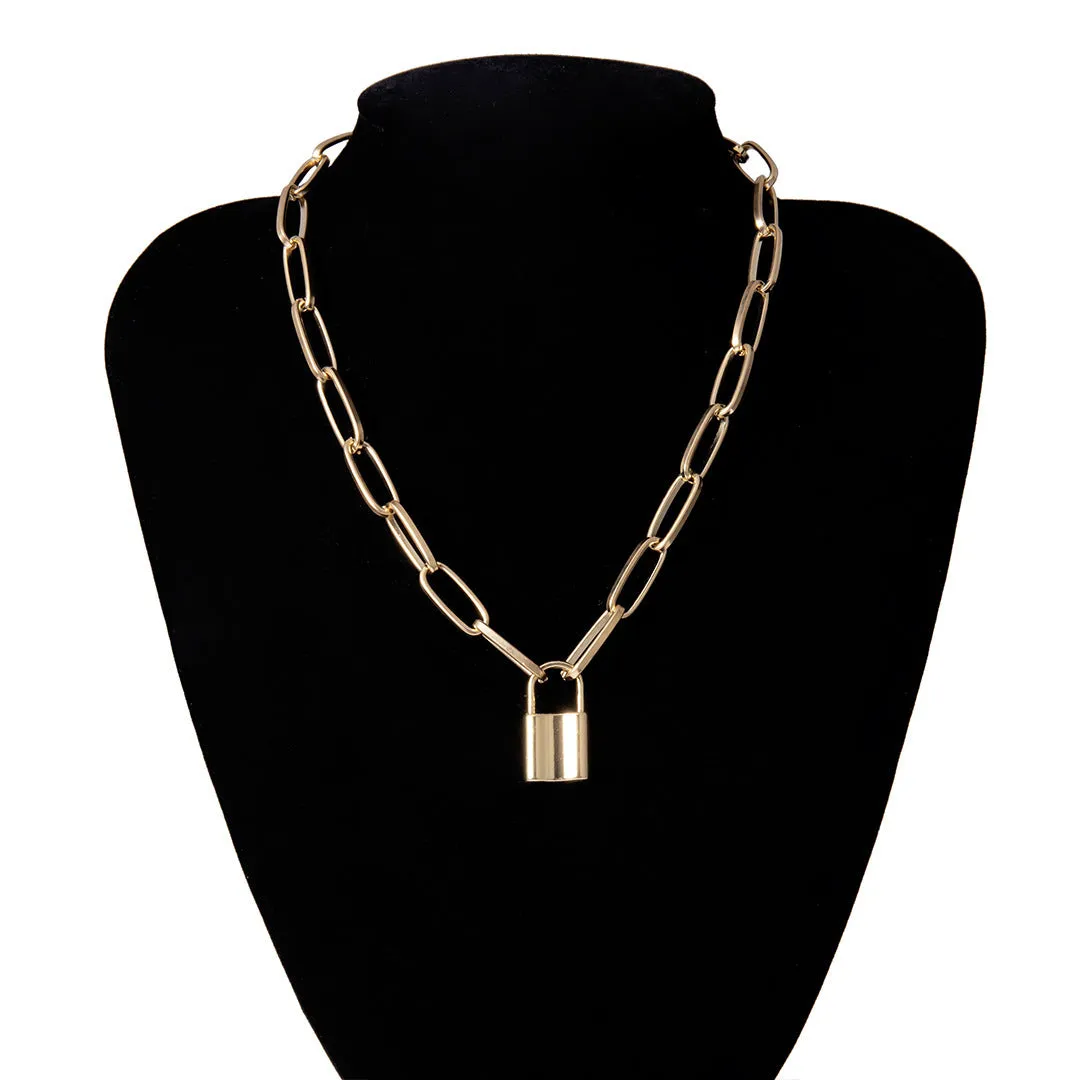 Combo of 2 Gold Plated Layered Lock and Key Pendants