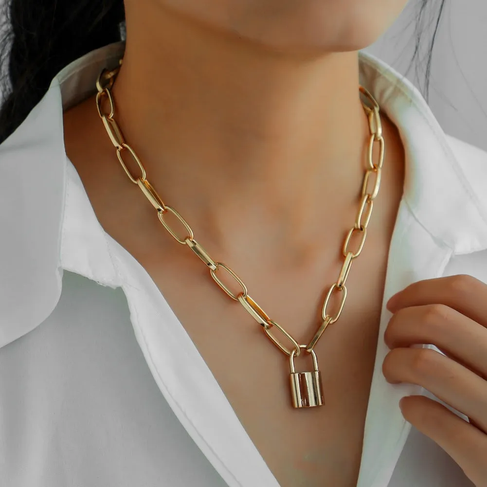 Combo of 2 Gold Plated Layered Lock and Key Pendants