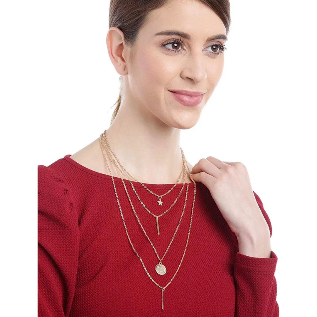 Combo of 2 Gold Plated Lock Coin Layered Necklace