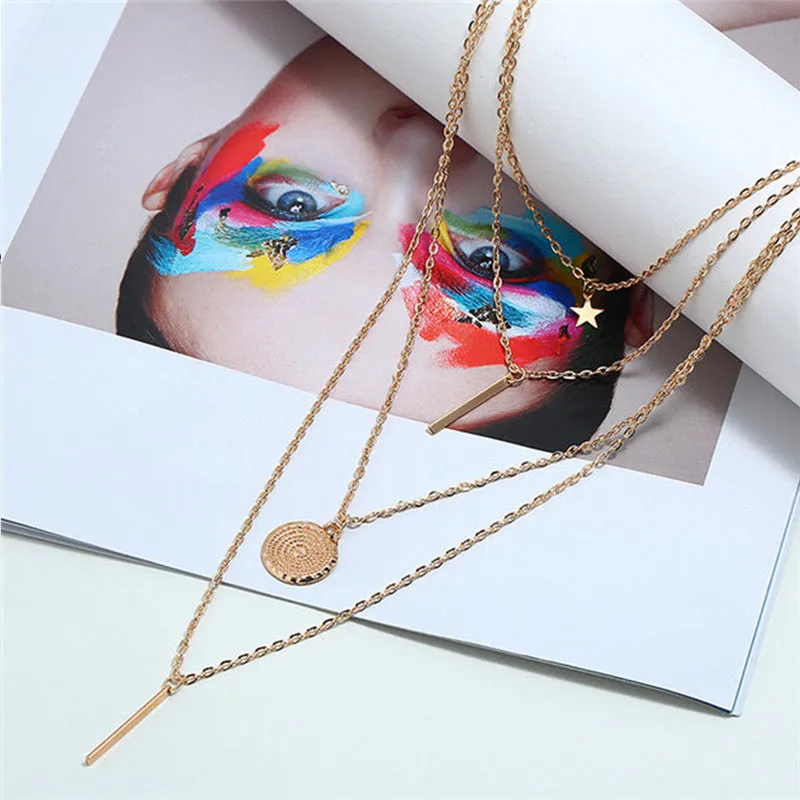 Combo of 2 Gold Plated Lock Coin Layered Necklace