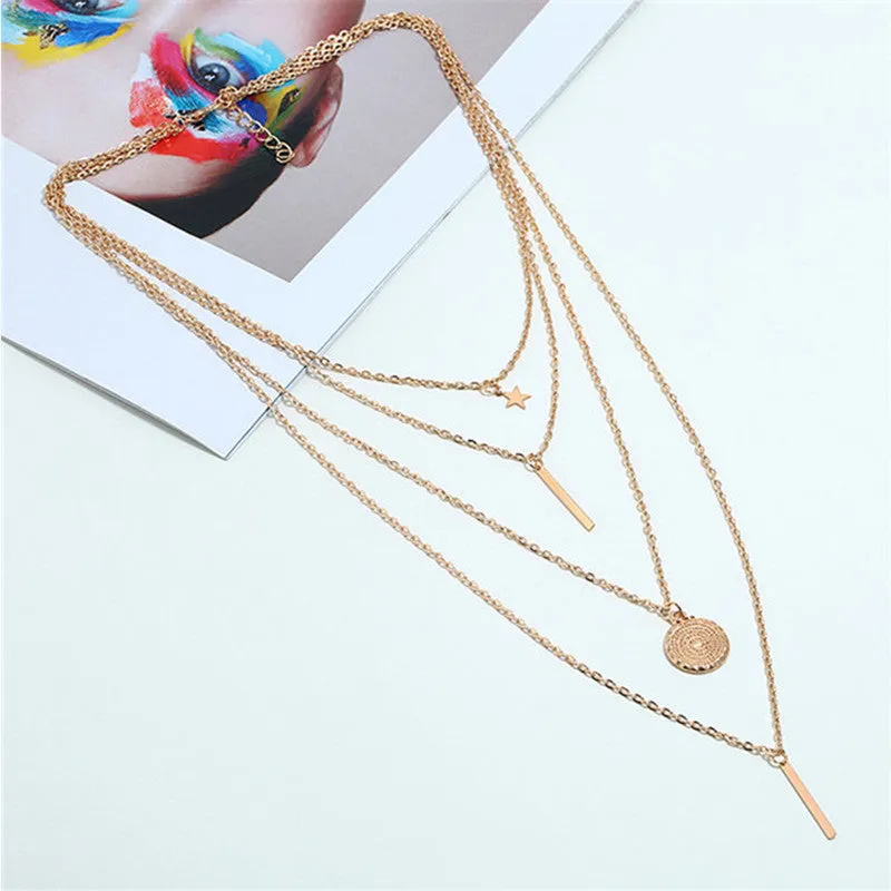 Combo of 2 Gold Plated Lock Coin Layered Necklace