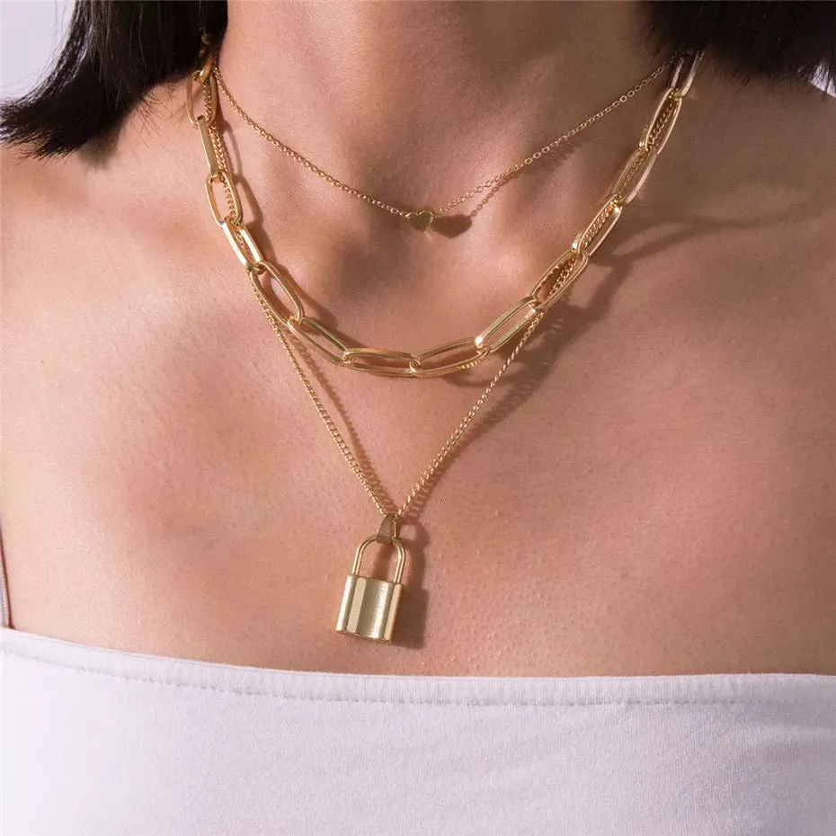 Combo of 2 Layered Heart Lock and Half Moon Pendant