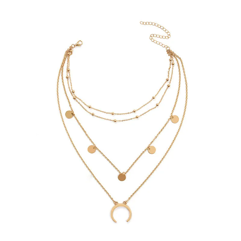 Combo of 2 Layered Heart Lock and Half Moon Pendant