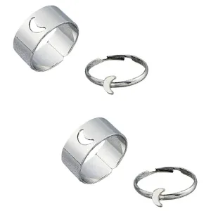Combo of 2 Silver Half Moon Matching Couple Ring