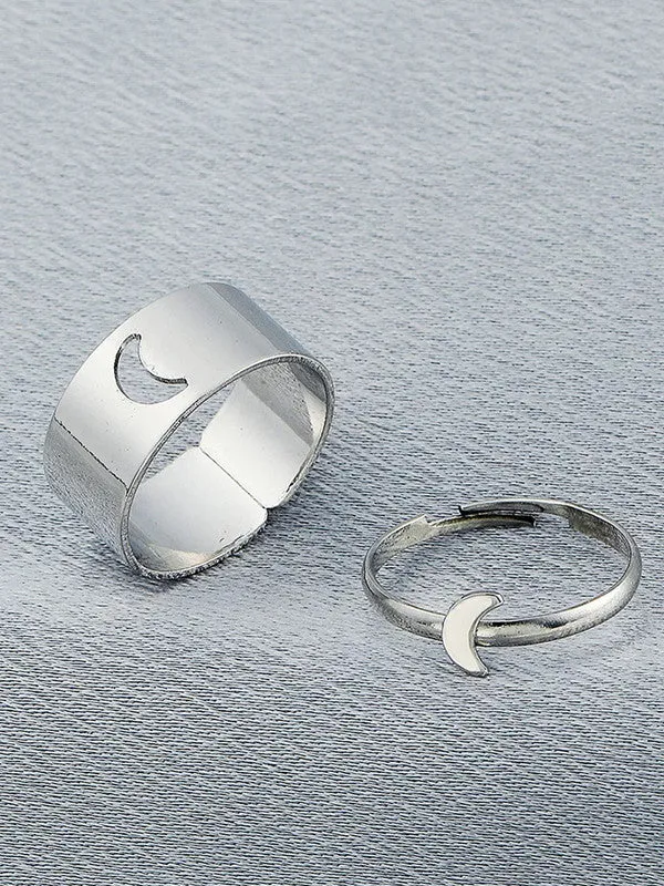 Combo of 2 Silver Half Moon Matching Couple Ring