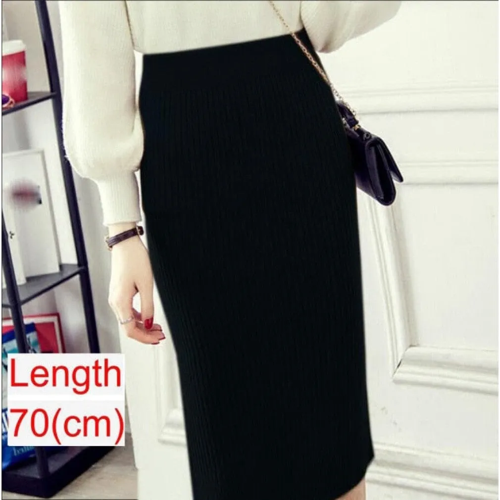ContiNent 33 Women Office Skirt Spring autumn Sexy Warm Knitted Black Pencil Skirts Ladies High Waist Elegant Long Skir Party Club Skirt