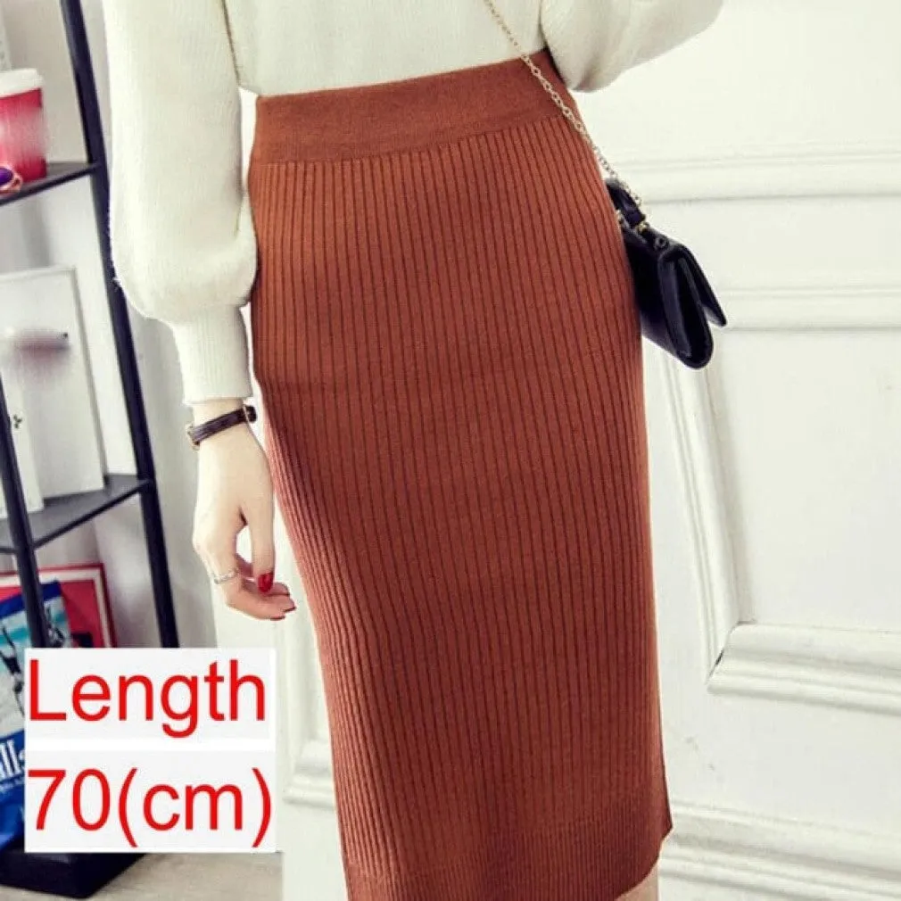 ContiNent 33 Women Office Skirt Spring autumn Sexy Warm Knitted Black Pencil Skirts Ladies High Waist Elegant Long Skir Party Club Skirt