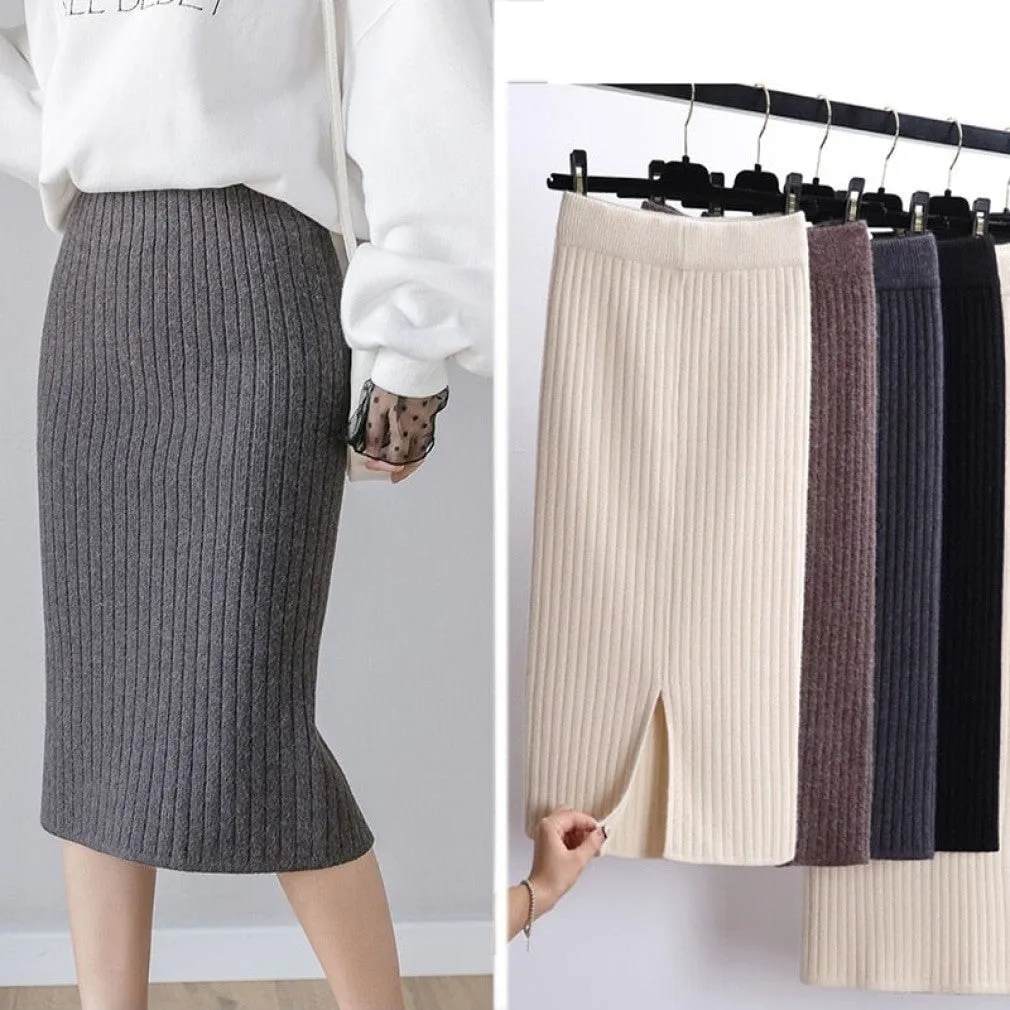 ContiNent 33 Women Office Skirt Spring autumn Sexy Warm Knitted Black Pencil Skirts Ladies High Waist Elegant Long Skir Party Club Skirt
