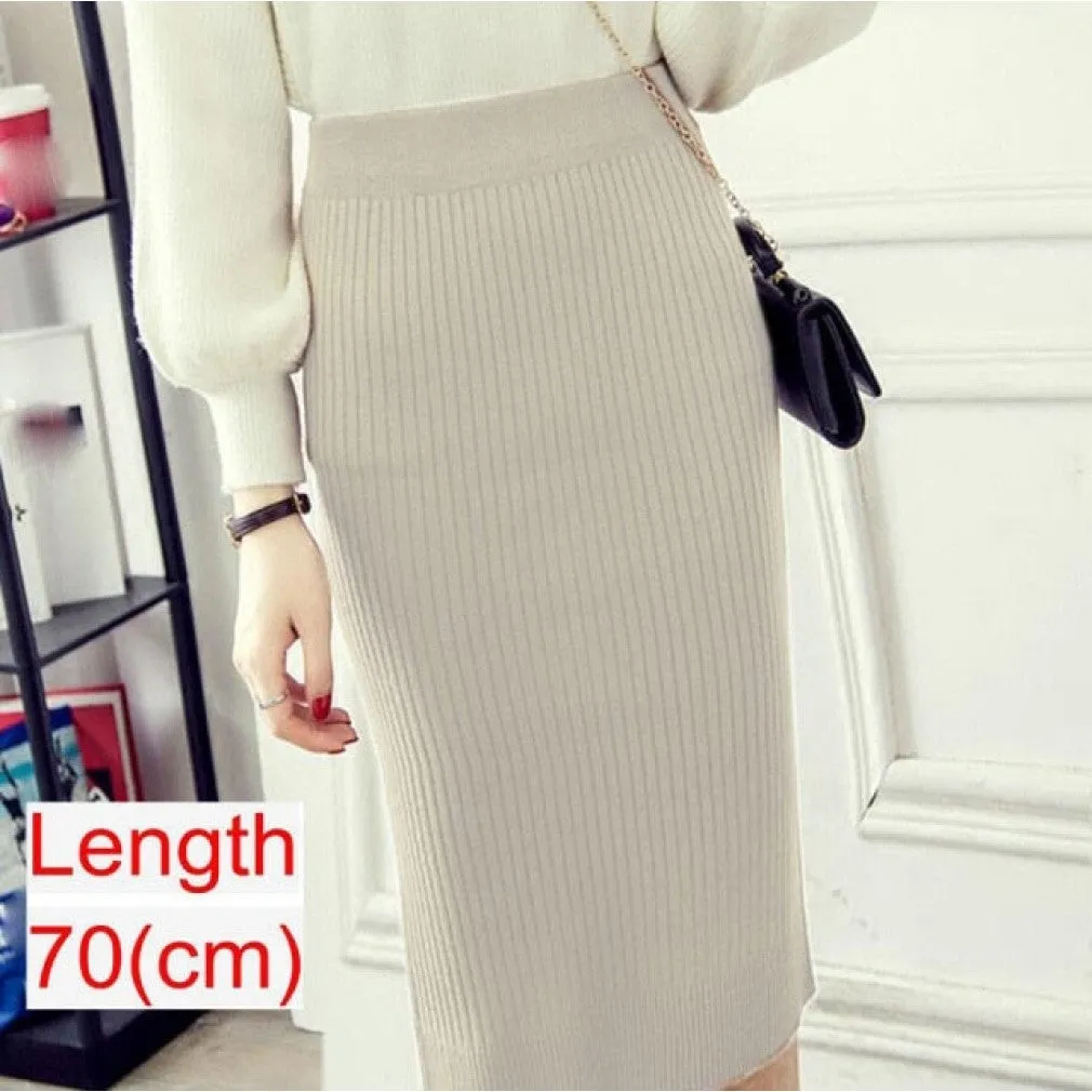 ContiNent 33 Women Office Skirt Spring autumn Sexy Warm Knitted Black Pencil Skirts Ladies High Waist Elegant Long Skir Party Club Skirt