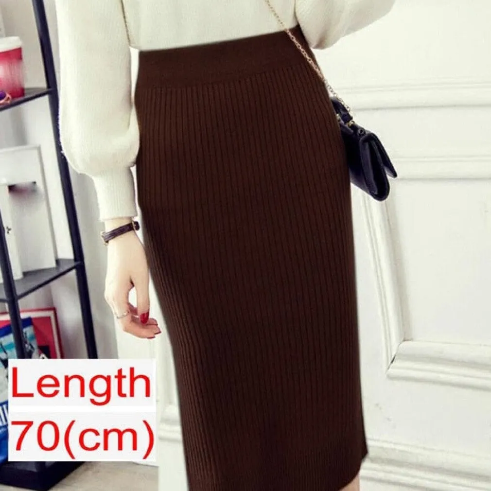 ContiNent 33 Women Office Skirt Spring autumn Sexy Warm Knitted Black Pencil Skirts Ladies High Waist Elegant Long Skir Party Club Skirt
