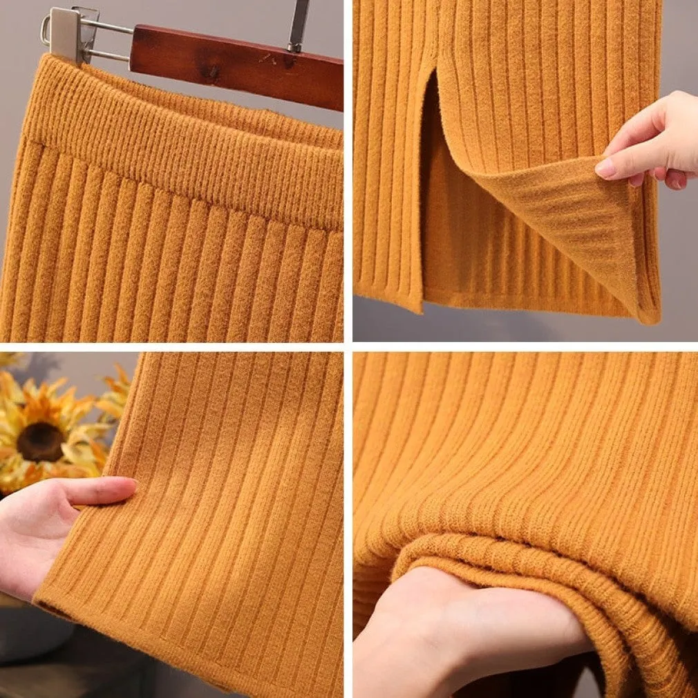 ContiNent 33 Women Office Skirt Spring autumn Sexy Warm Knitted Black Pencil Skirts Ladies High Waist Elegant Long Skir Party Club Skirt