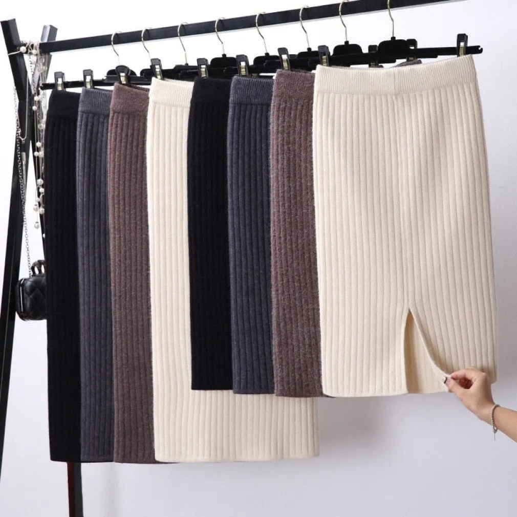 ContiNent 33 Women Office Skirt Spring autumn Sexy Warm Knitted Black Pencil Skirts Ladies High Waist Elegant Long Skir Party Club Skirt