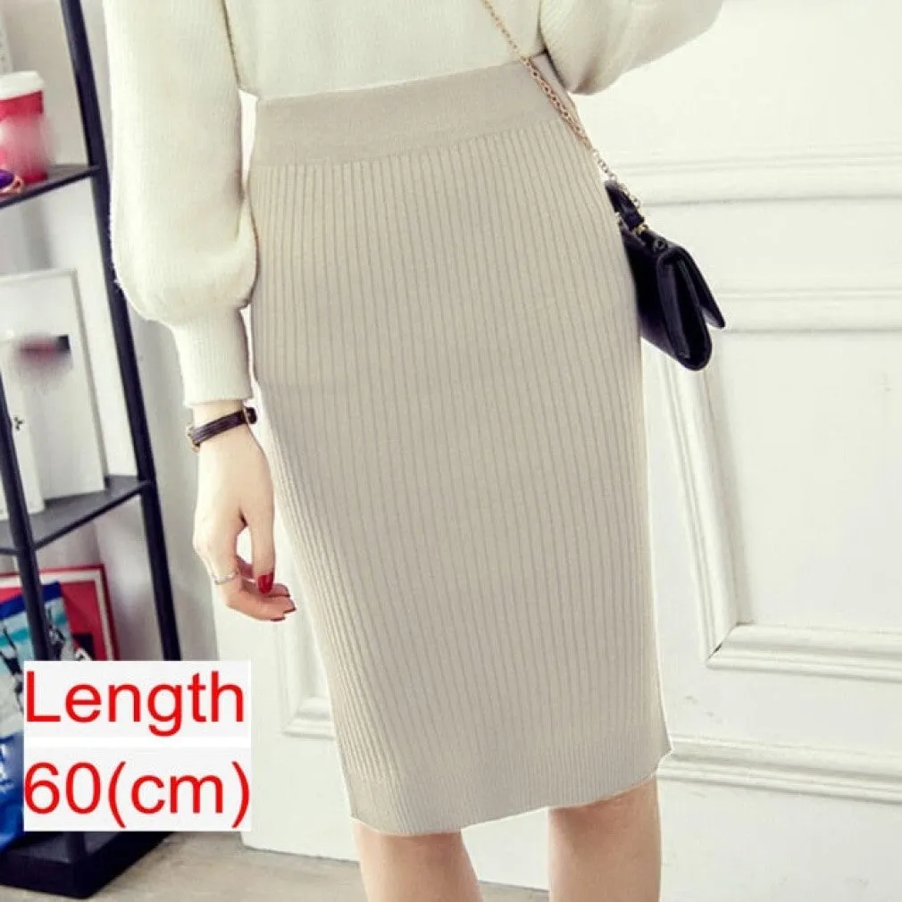 ContiNent 33 Women Office Skirt Spring autumn Sexy Warm Knitted Black Pencil Skirts Ladies High Waist Elegant Long Skir Party Club Skirt