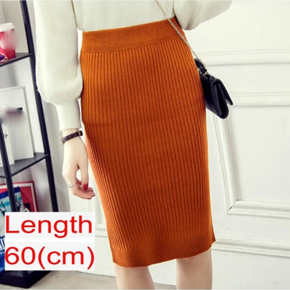 ContiNent 33 Women Office Skirt Spring autumn Sexy Warm Knitted Black Pencil Skirts Ladies High Waist Elegant Long Skir Party Club Skirt