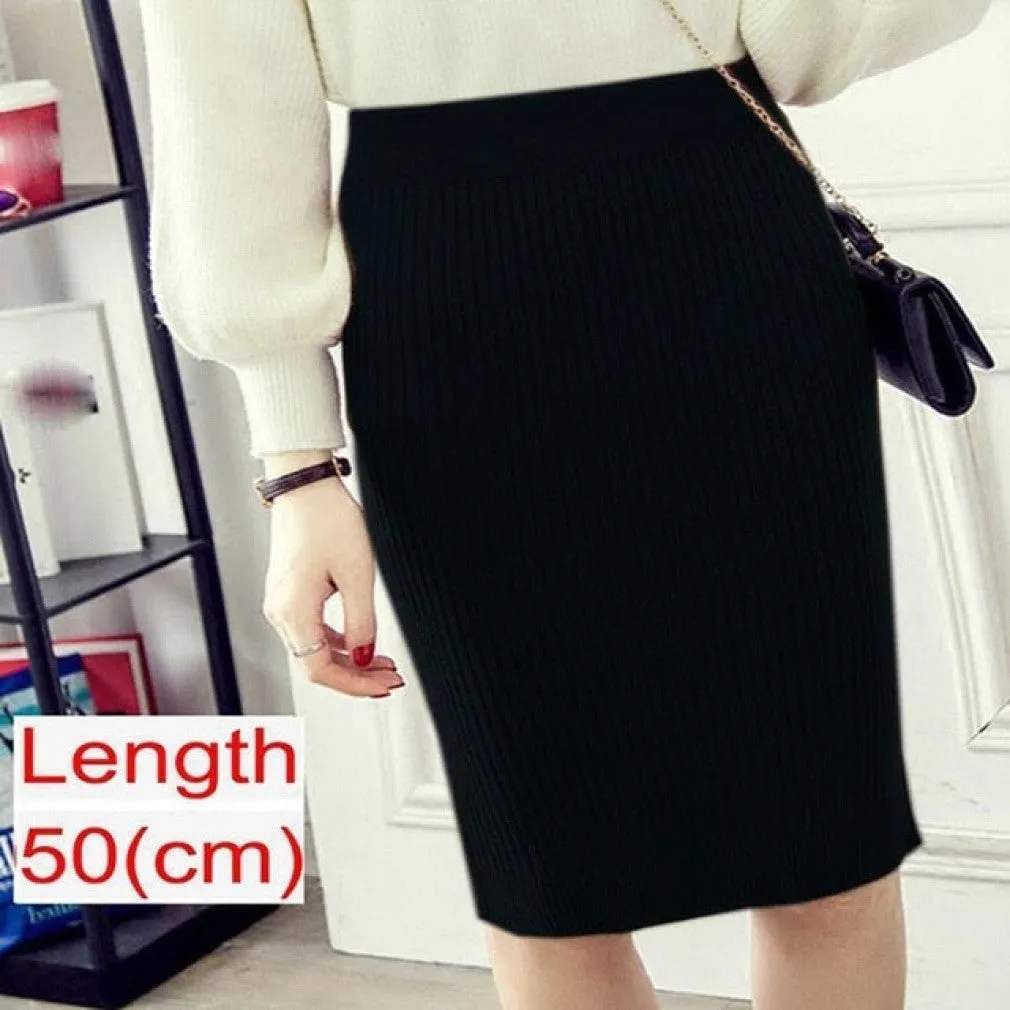 ContiNent 33 Women Office Skirt Spring autumn Sexy Warm Knitted Black Pencil Skirts Ladies High Waist Elegant Long Skir Party Club Skirt