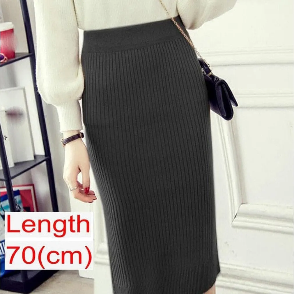 ContiNent 33 Women Office Skirt Spring autumn Sexy Warm Knitted Black Pencil Skirts Ladies High Waist Elegant Long Skir Party Club Skirt
